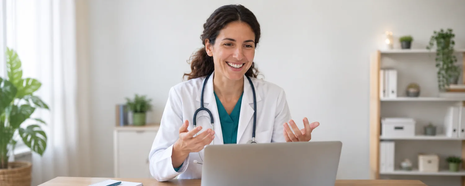 Médica atendiendo una videoconsulta DoctorSky